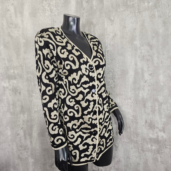 Vintage 80s 90s Tesori Baroque Knit Jacket Gold Black Wool Cardigan XS - Picture 8 of 9